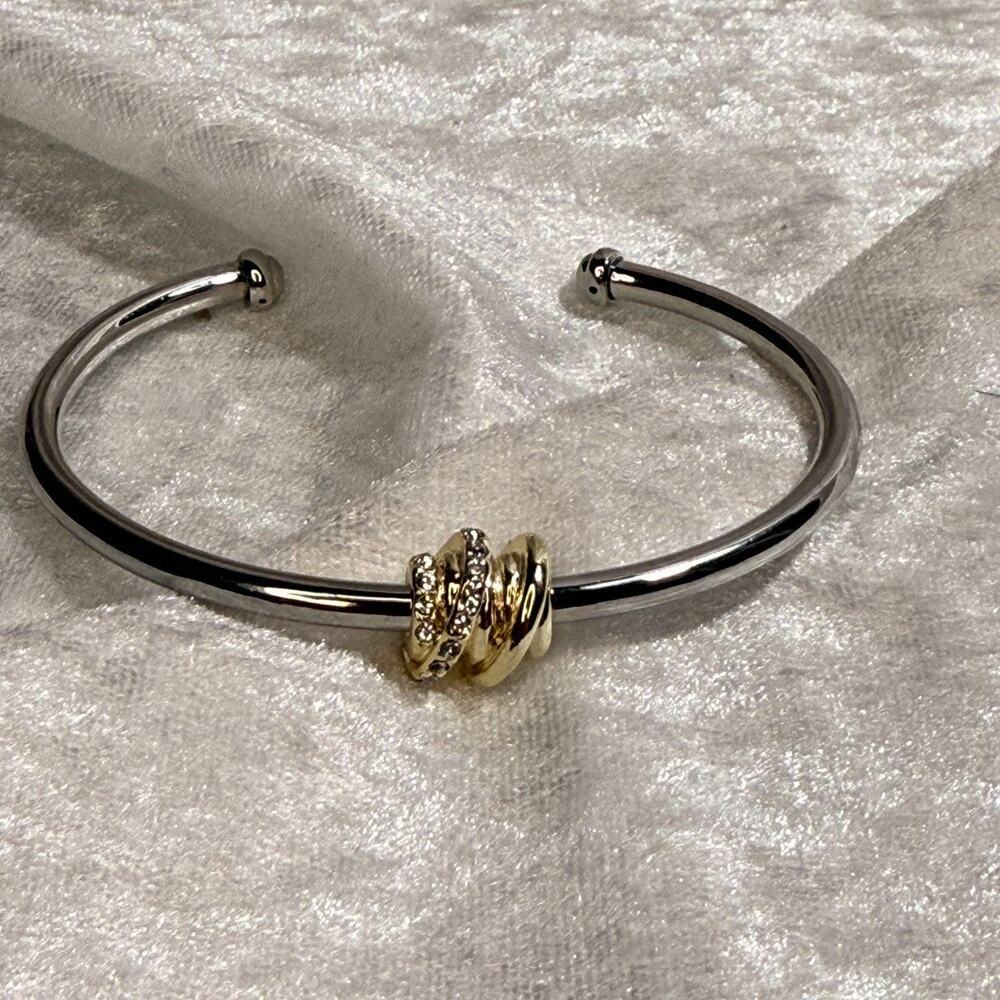 Stainless Steel Silver & 14K Gold Plated Knot Cuff Bracelet | Two-Tone Minimal